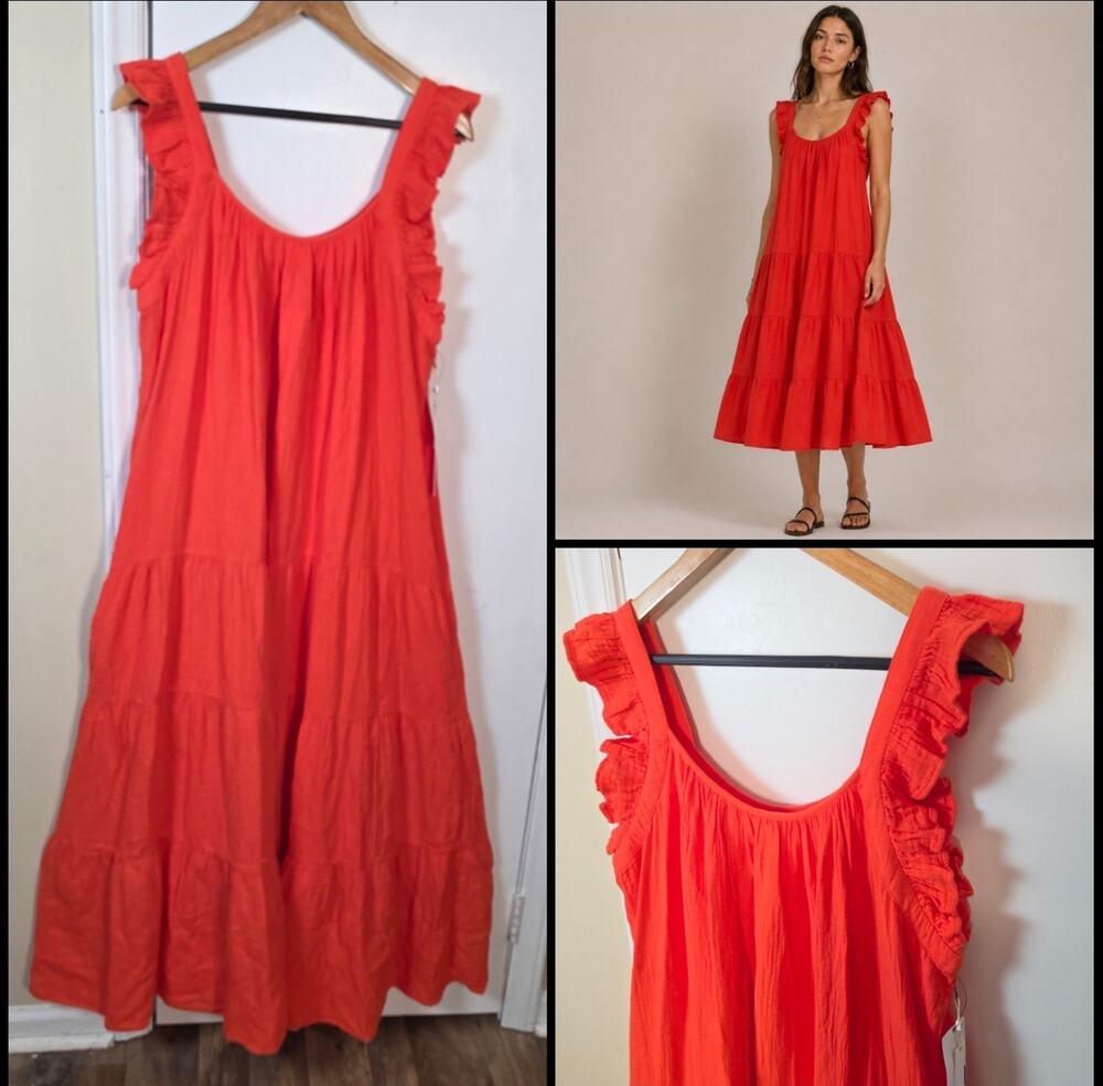 NEW Caslon Tiered Gauze Maxi Twirl Dress Womens Sz XXL Ruffle Strap Pockets Boho